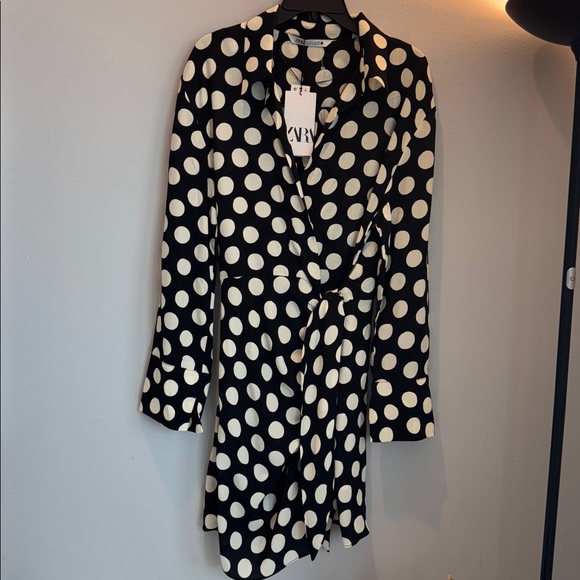 Zara Dresses & Skirts - NEW Tag Zara Black & White Polka Dot Wrap Dress Size L Bloggers Fave